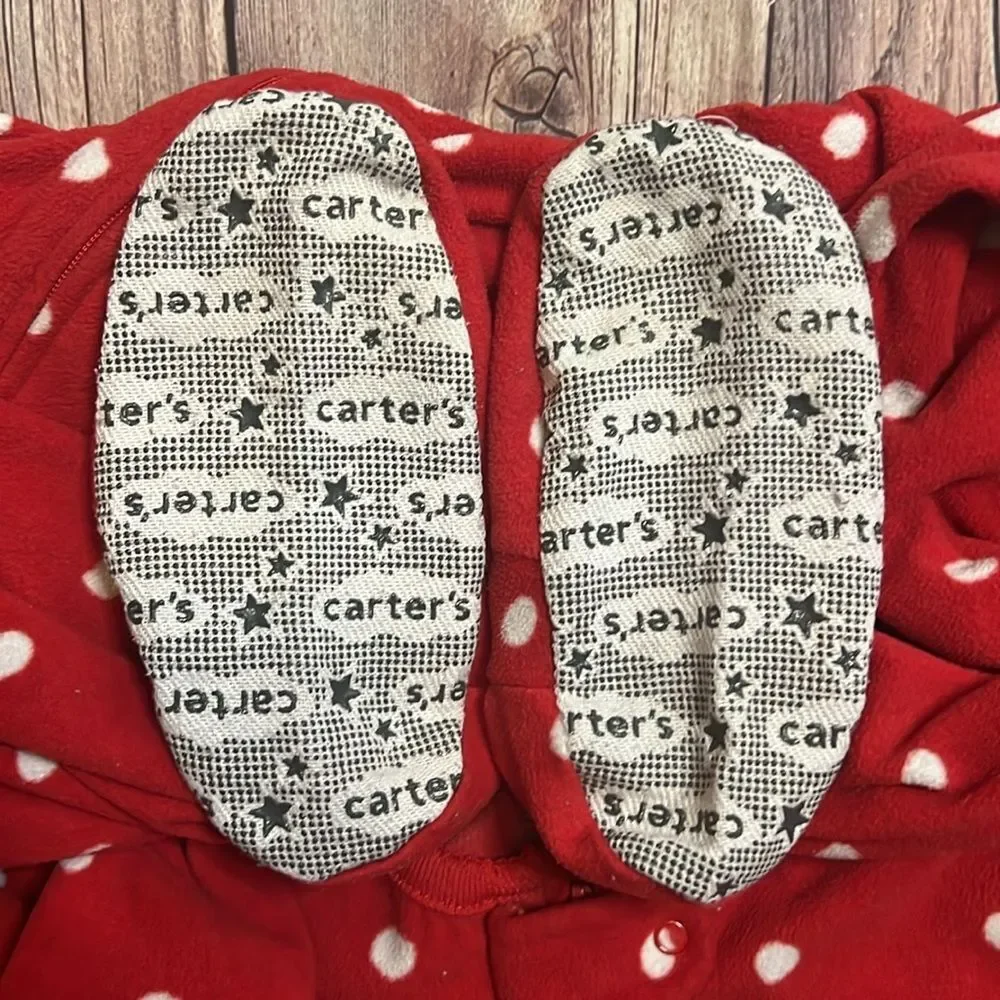 Carter’s 4T Christmas Footed Fleece Pajamas Reindeer Red Polka Dot Sleeper